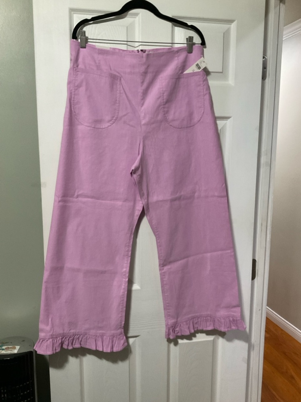 Anthropologie Lilac Straight-Leg Ruffle Hem Pants